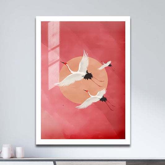 Wes Co Gallery Metal Poster Flying Japanese Cranes 11" x 17" Home Goods - Illustrations Border or edge to edge Metal Art Print