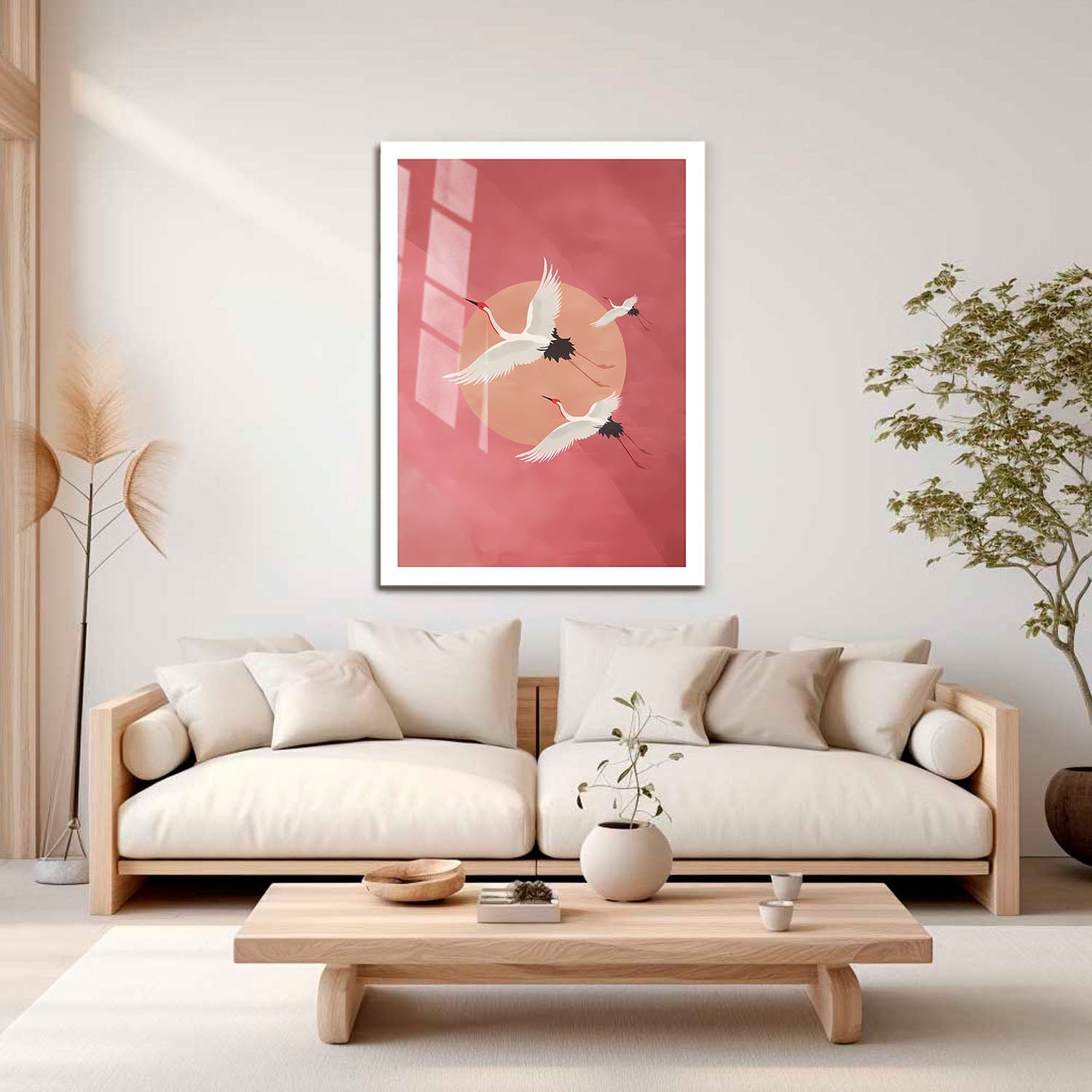 Wes Co Gallery Metal Poster Flying Japanese Cranes 11" x 17" Home Goods - Illustrations Border or edge to edge Metal Art Print