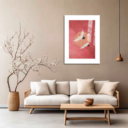 Wes Co Gallery Metal Poster Flying Japanese Cranes 16" x 24" Home Goods - Illustrations Border or edge to edge Metal Art Print