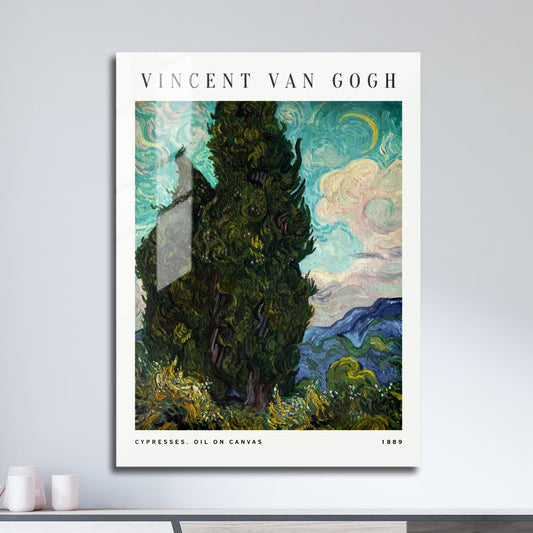 Wes Co Gallery Metal Poster Cypresses Wheat Field by Vincent Van Gogh 11" x 17" Home Goods - Artist Edge to edge Metal Art Print