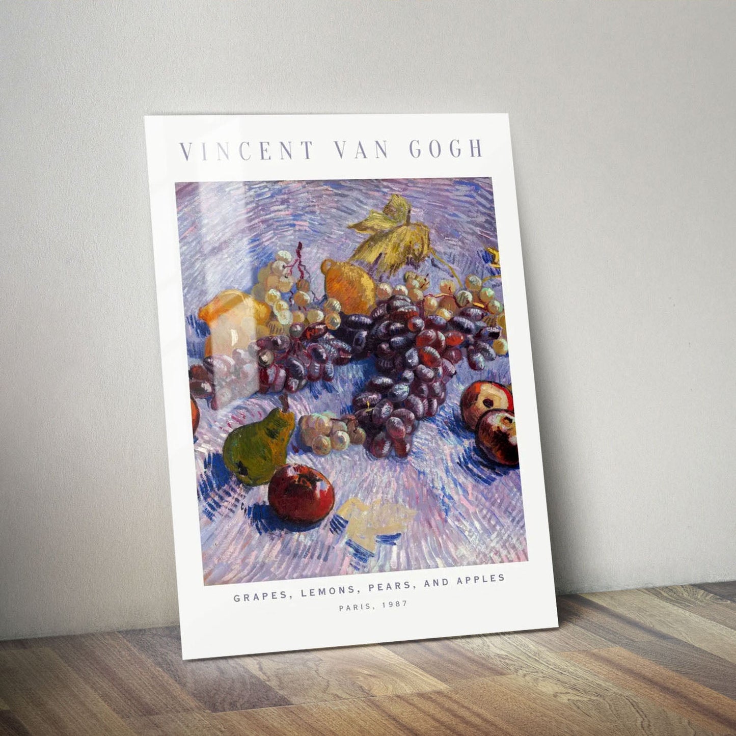 Wes Co Gallery Metal Poster Grapes, Lemon, Pears and Apple by Vincent Van Gogh 11" x 14" Home Goods - Artist Edge to edge Metal Art Print