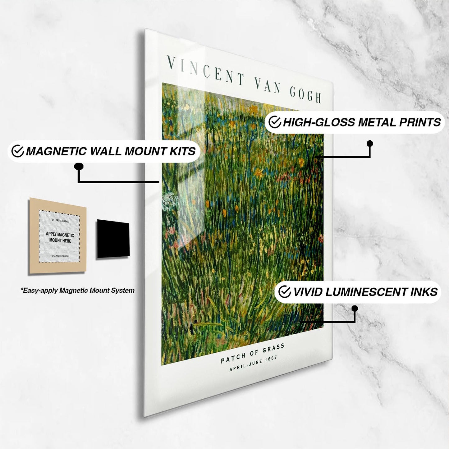 Wes Co Gallery Metal Poster Patch of Grass by Vincent Van Gogh 24" x 36" Home Goods - Artist Edge to edge Metal Art Print