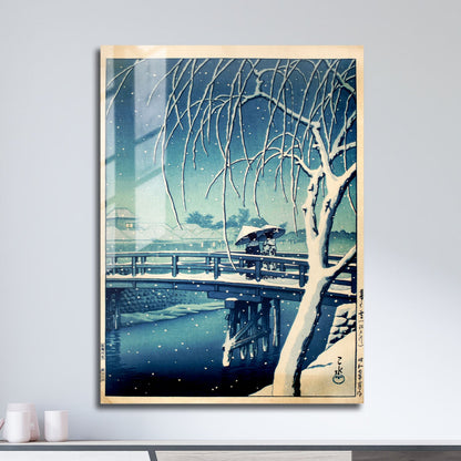 Wes Co Gallery Metal Poster Evening Snow at Edo River by Kawase Hasui 11" x 17" Home Goods - Artist Edge to edge Metal Art Print