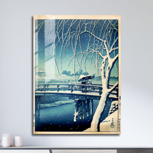 Wes Co Gallery Metal Poster Evening Snow at Edo River by Kawase Hasui 11" x 17" Home Goods - Artist Edge to edge Metal Art Print