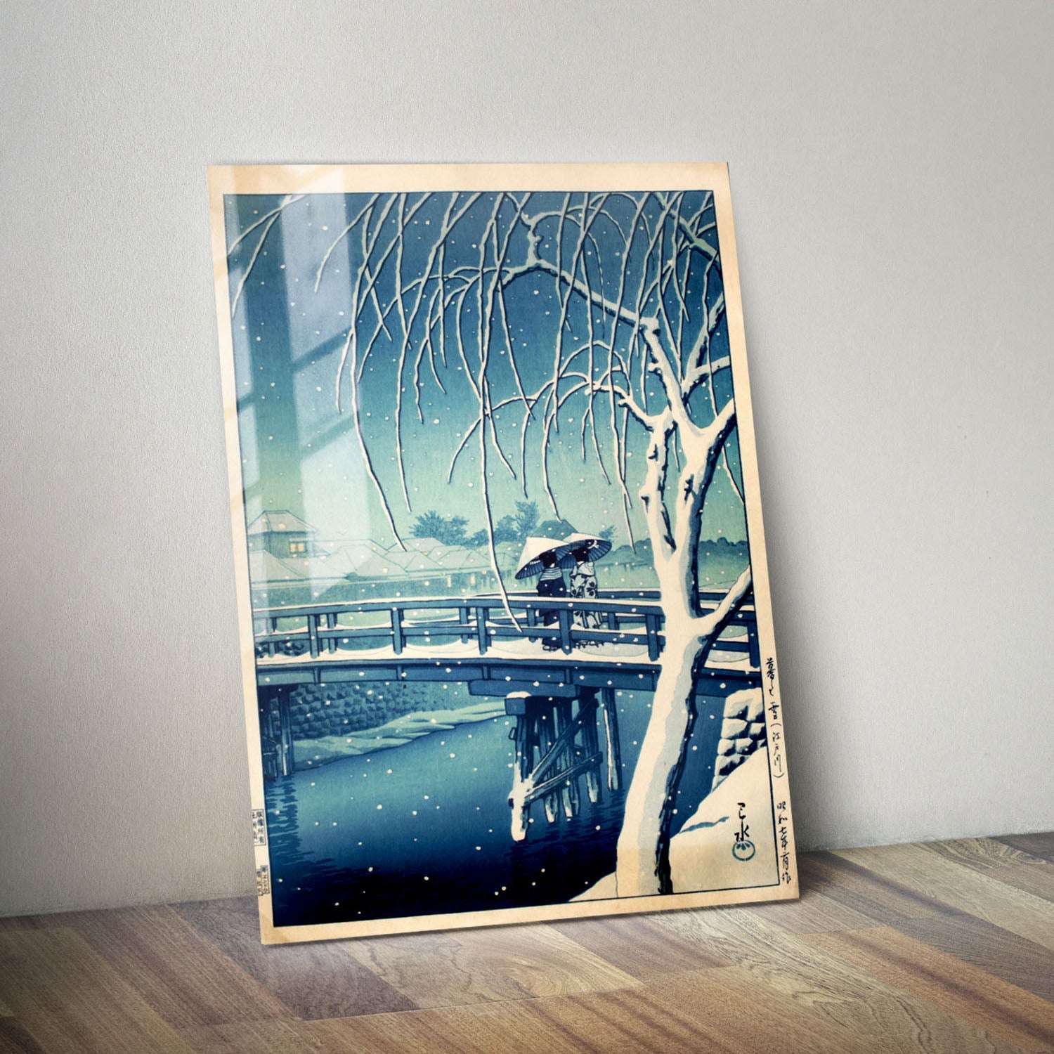 Wes Co Gallery Metal Poster Evening Snow at Edo River by Kawase Hasui 11" x 14" Home Goods - Artist Edge to edge Metal Art Print