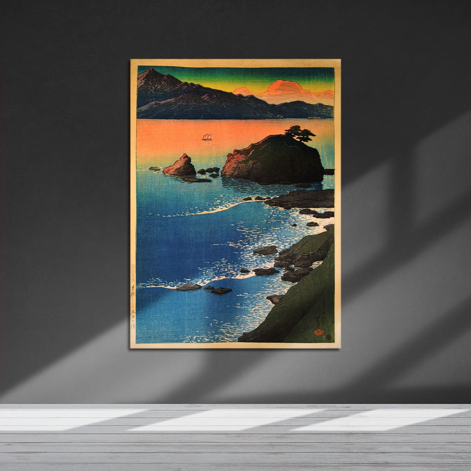 Wes Co Gallery Metal Poster Kude Beach in Wakasa by Kawase Hasui 16" x 24" Home Goods - Artist Edge to edge Metal Art Print