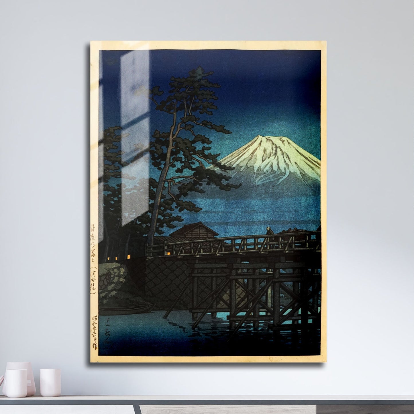 Wes Co Gallery Metal Poster Mt Fuji Moonlight by Kawase Hasui 11" x 17" Home Goods - Artist Edge to edge Metal Art Print