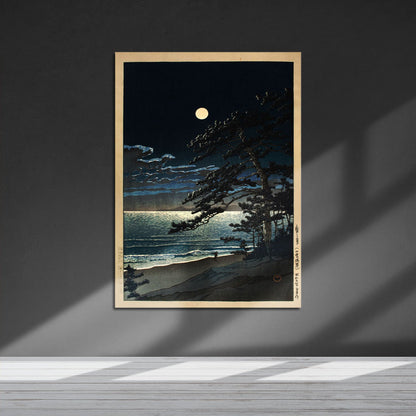 Wes Co Gallery Metal Poster Spring Moon at Ninomiya Beach by Kawase Hasui 16" x 24" Home Goods - Artist Edge to edge Metal Art Print