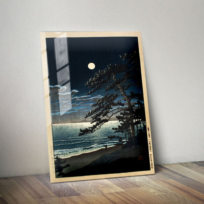 Wes Co Gallery Metal Poster Spring Moon at Ninomiya Beach by Kawase Hasui 11" x 14" Home Goods - Artist Edge to edge Metal Art Print