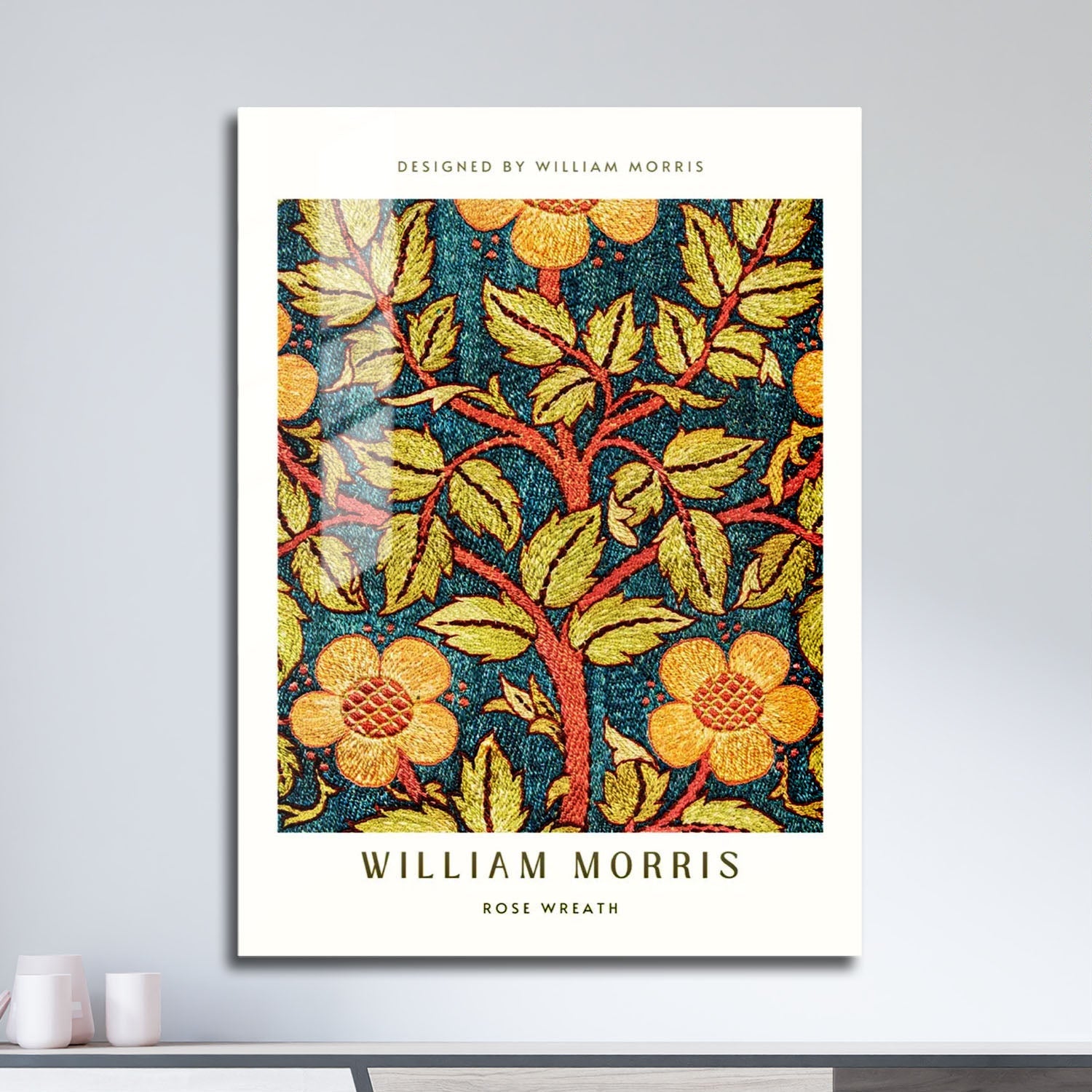 Wes Co Gallery Metal Poster Rose Wreath by William Morris 11" x 17" Home Goods - Artist Edge to edge Metal Art Print