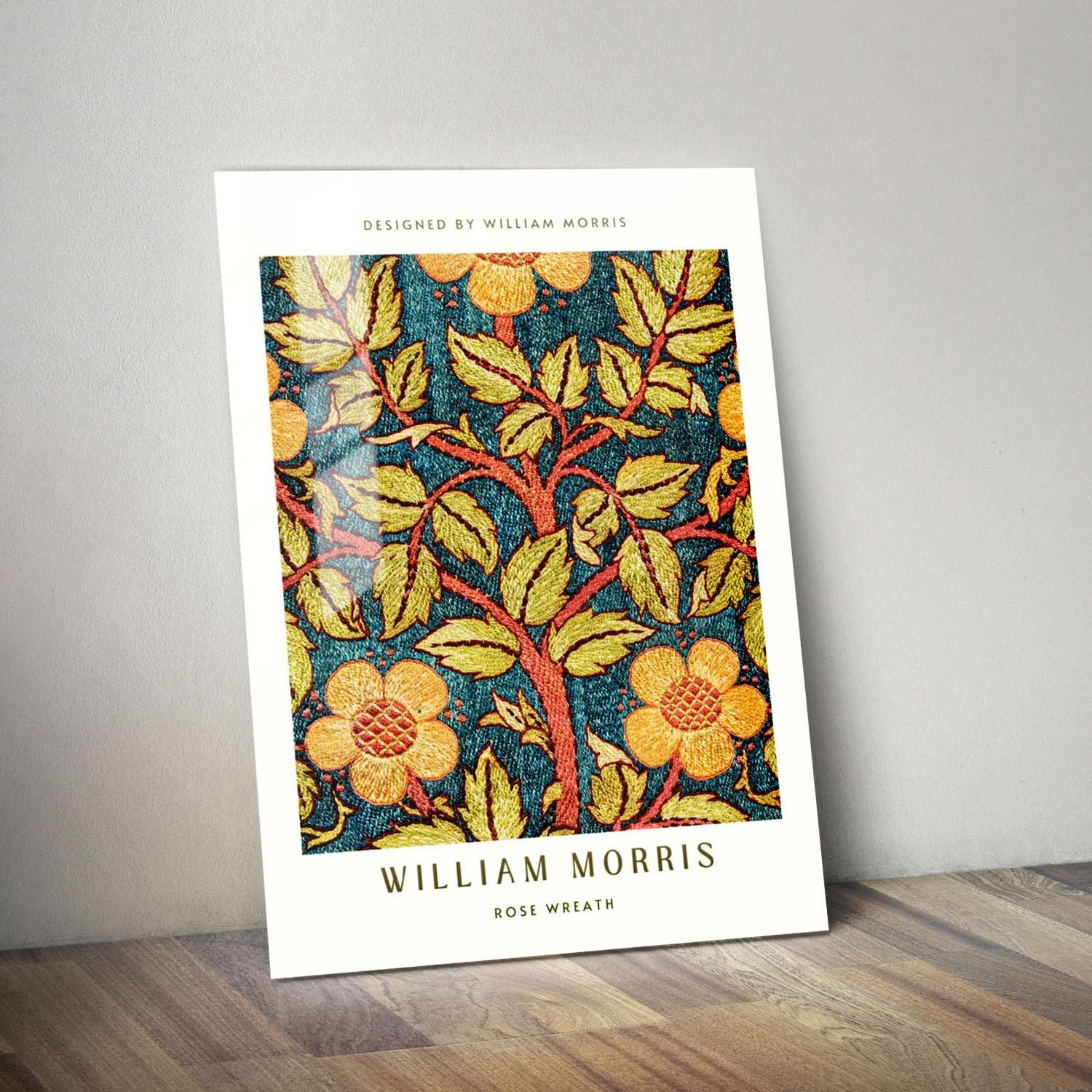 Wes Co Gallery Metal Poster Rose Wreath by William Morris 11" x 14" Home Goods - Artist Edge to edge Metal Art Print