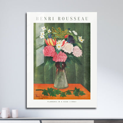 Wes Co Gallery Metal Poster Flowers in a Vase by Henri Rousseau 11" x 17" Home Goods - Artist Edge to edge Metal Art Print