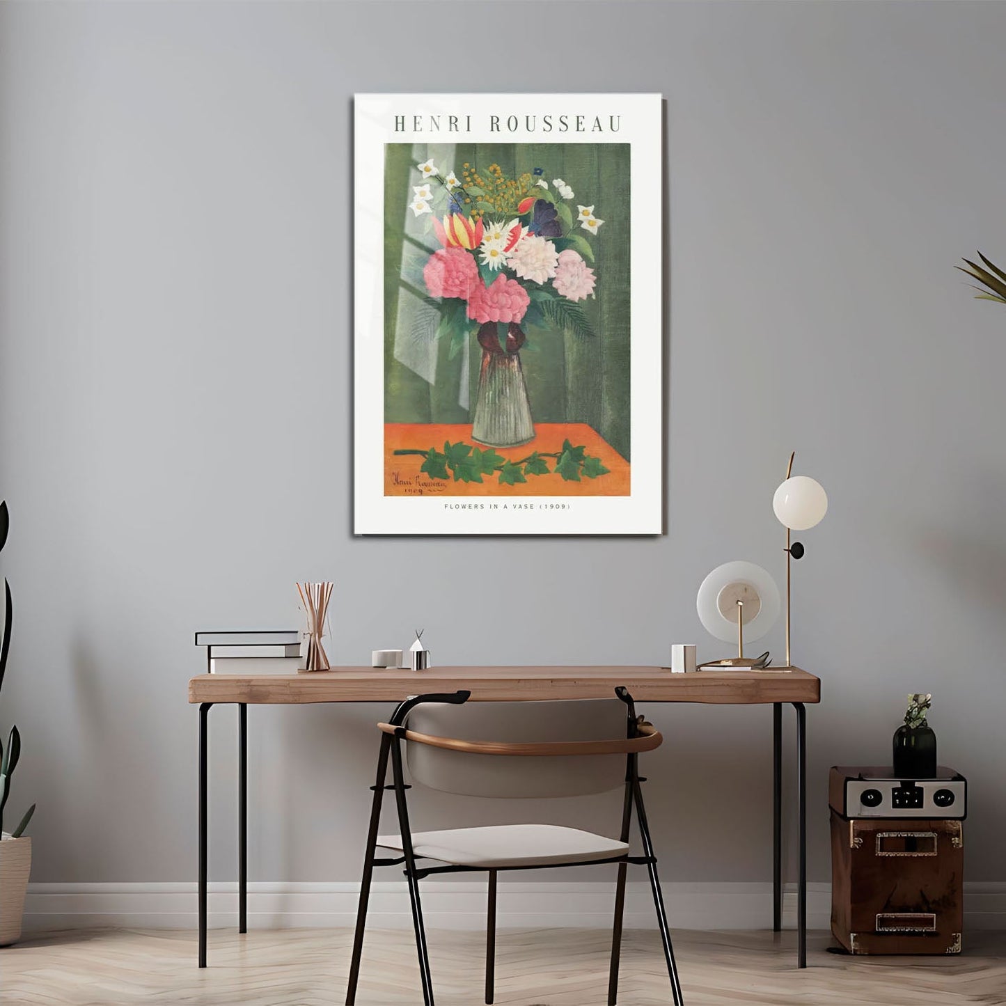 Wes Co Gallery Metal Poster Flowers in a Vase by Henri Rousseau 24" x 36" Home Goods - Artist Edge to edge Metal Art Print