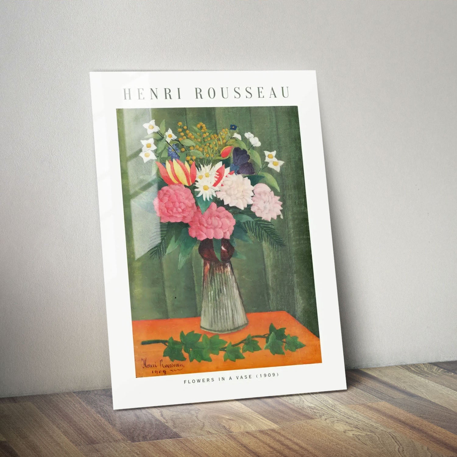 Wes Co Gallery Metal Poster Flowers in a Vase by Henri Rousseau 11" x 14" Home Goods - Artist Edge to edge Metal Art Print