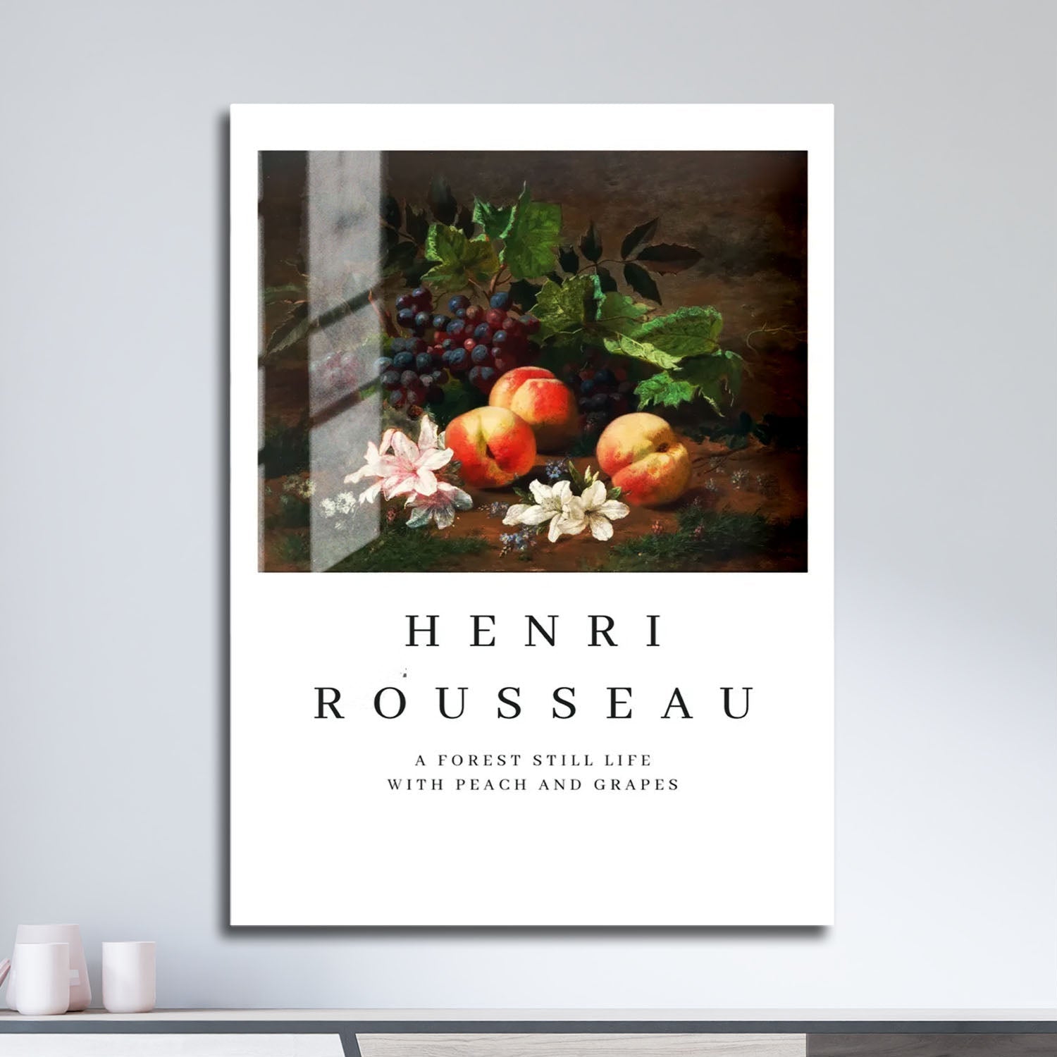 Wes Co Gallery Metal Poster Peaches and Grapes by Henri Rousseau 11" x 17" Home Goods - Artist Edge to edge Metal Art Print