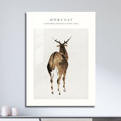 Wes Co Gallery Metal Poster Hokusais Deer by Katsushika Hokusai 11" x 17" Home Goods - Artist Edge to edge Metal Art Print