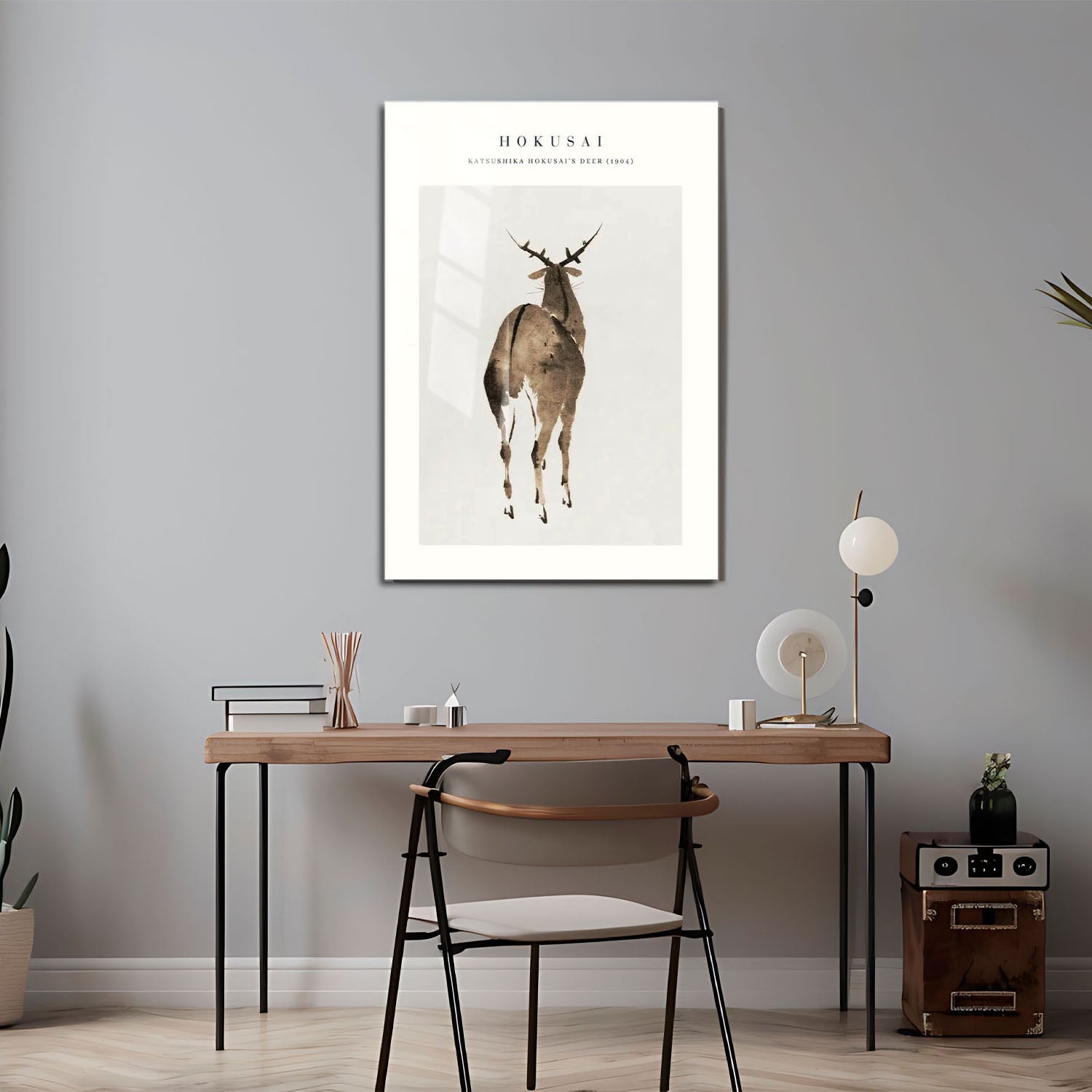 Wes Co Gallery Metal Poster Hokusais Deer by Katsushika Hokusai 24" x 36" Home Goods - Artist Edge to edge Metal Art Print