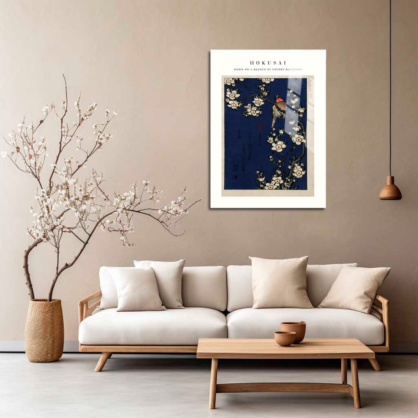 Wes Co Gallery Metal Poster Robin on a Branch of Cherry Blossoms by Katsushika Hokusai 5" x 7" Home Goods - Artist Edge to edge Metal Art Print