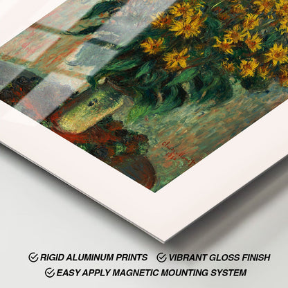 Wes Co Gallery Metal Poster Topinambur Blossom 1880 by Claude Monet 11" x 17" Home Goods - Artist Edge to edge Metal Art Print