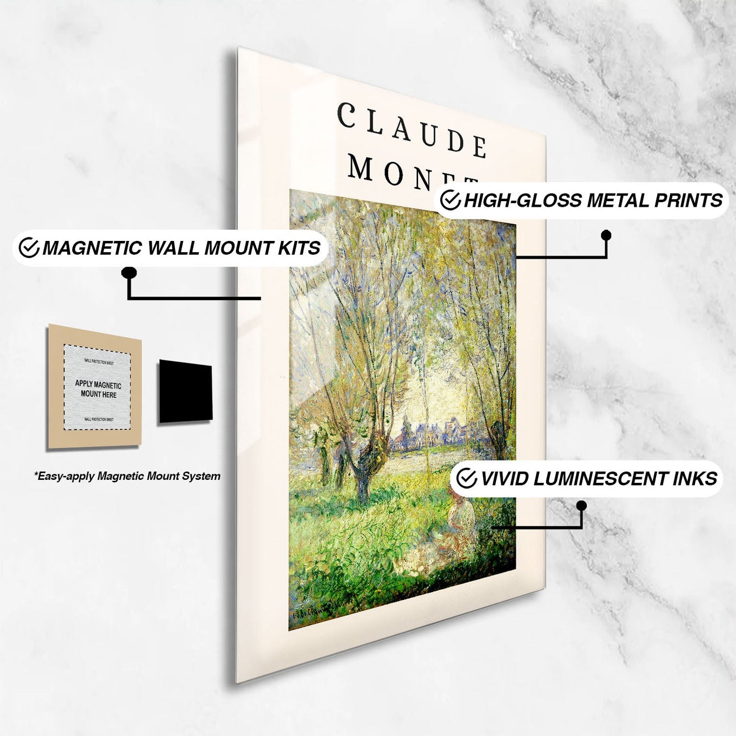 Wes Co Gallery Metal Poster Garden Bliss Sunlit Fields by Claude Monet 24" x 36" Home Goods - Artist Edge to edge Metal Art Print