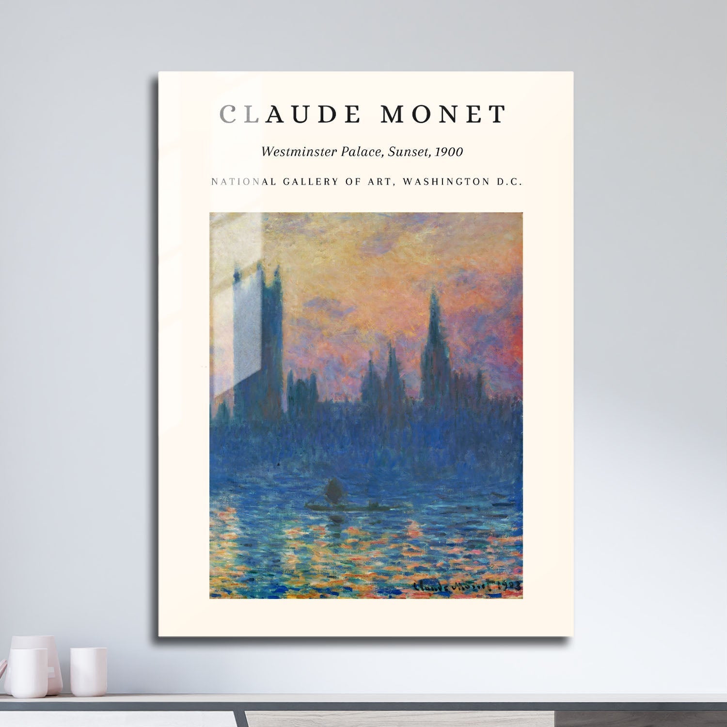 Wes Co Gallery Metal Poster Westminster Sunset 1900 by Claude Monet 11" x 17" Home Goods - Artist Edge to edge Metal Art Print