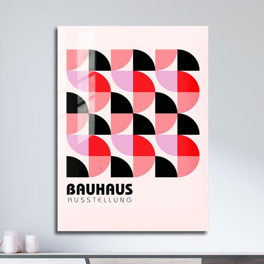 Wes Co Gallery Metal Poster Red & Pink Bauhaus Geometry 11" x 17" Home Goods - Artist Edge to edge Metal Art Print