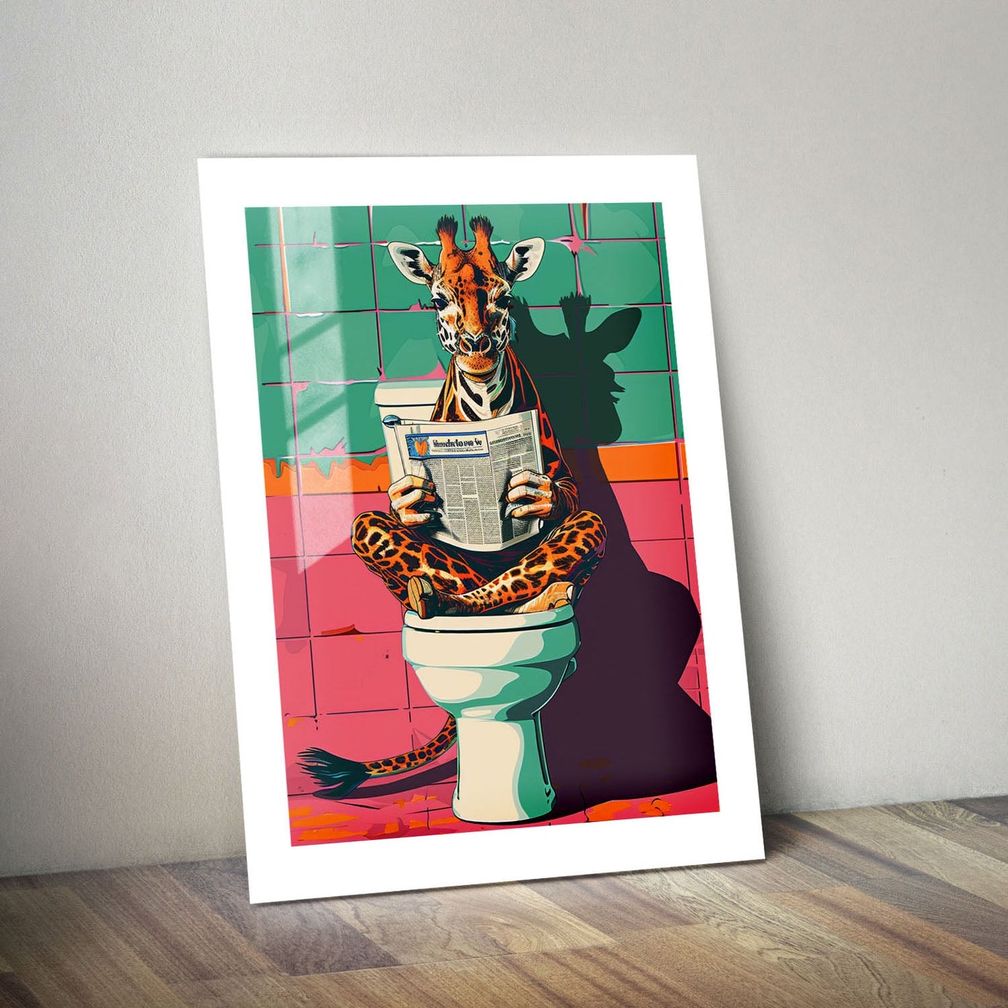 Wes Co Gallery Metal Poster Morning Retro Giraffe 24" x 36" Home Goods - Animal Border or edge to edge Metal Art Print