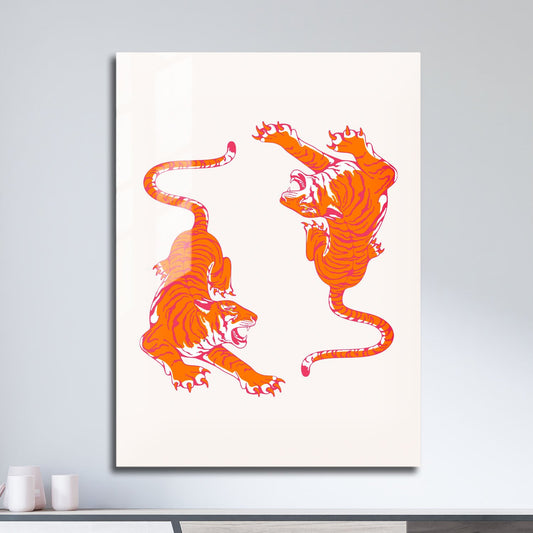 Wes Co Gallery Metal Poster Fighting Vibrant Tigers 11" x 17" Home Goods - Animal Border or edge to edge Metal Art Print