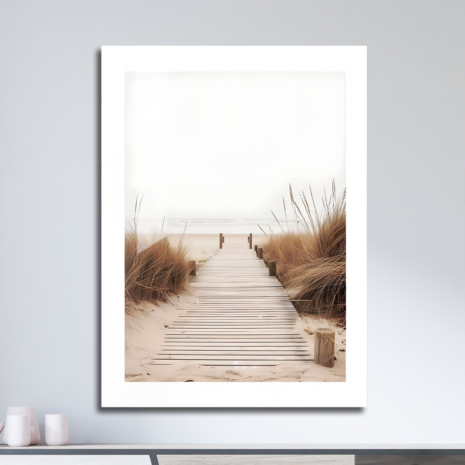 Wes Co Gallery Metal Poster Minimalist Boardwalk 11" x 17" Home Goods - Coastal Border or edge to edge Metal Art Print