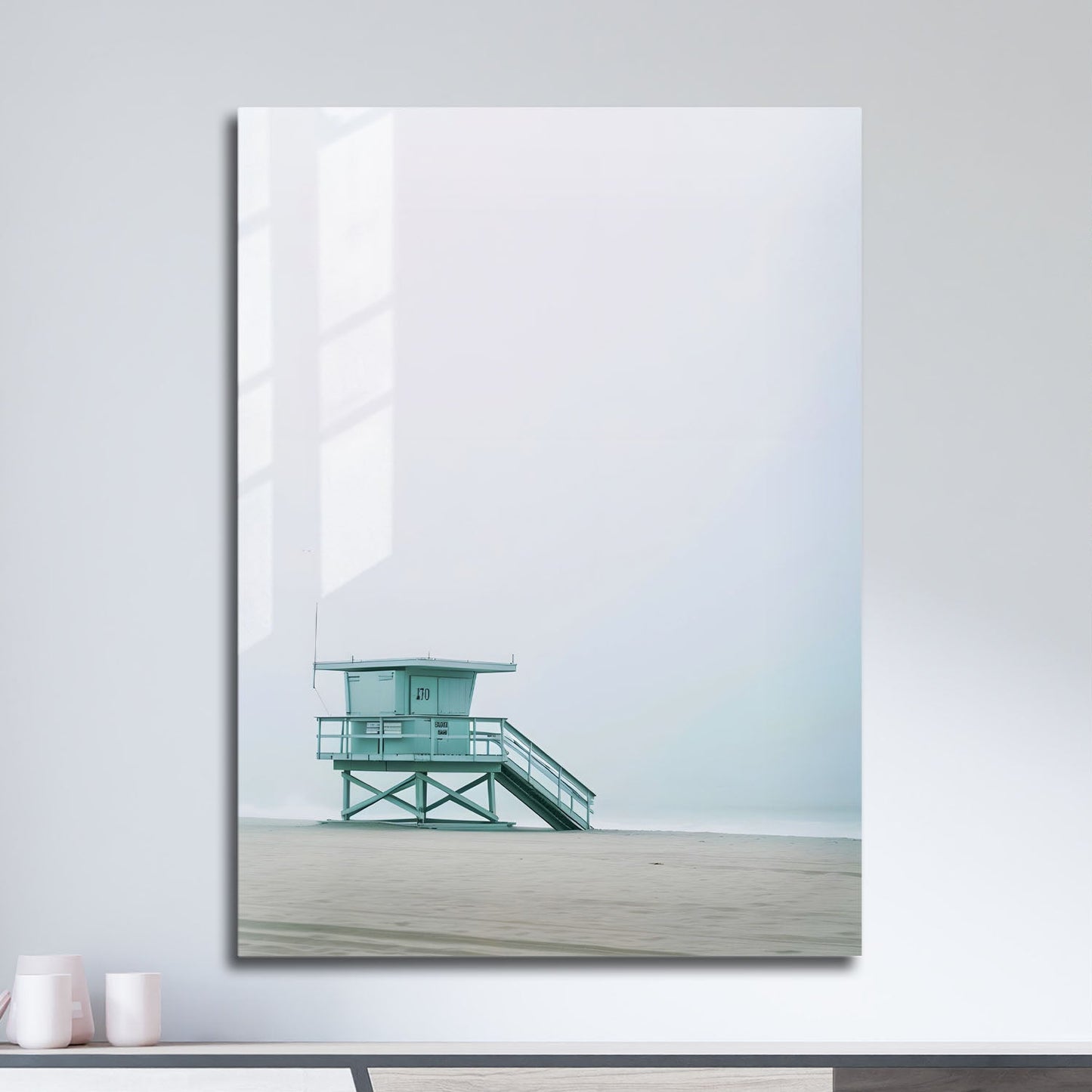 Wes Co Gallery Metal Poster Misty Lifeguard Station 11" x 17" Home Goods - Coastal Border or edge to edge Metal Art Print