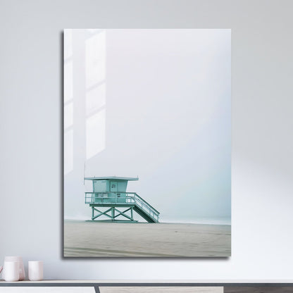 Wes Co Gallery Metal Poster Misty Lifeguard Station 11" x 17" Home Goods - Coastal Border or edge to edge Metal Art Print