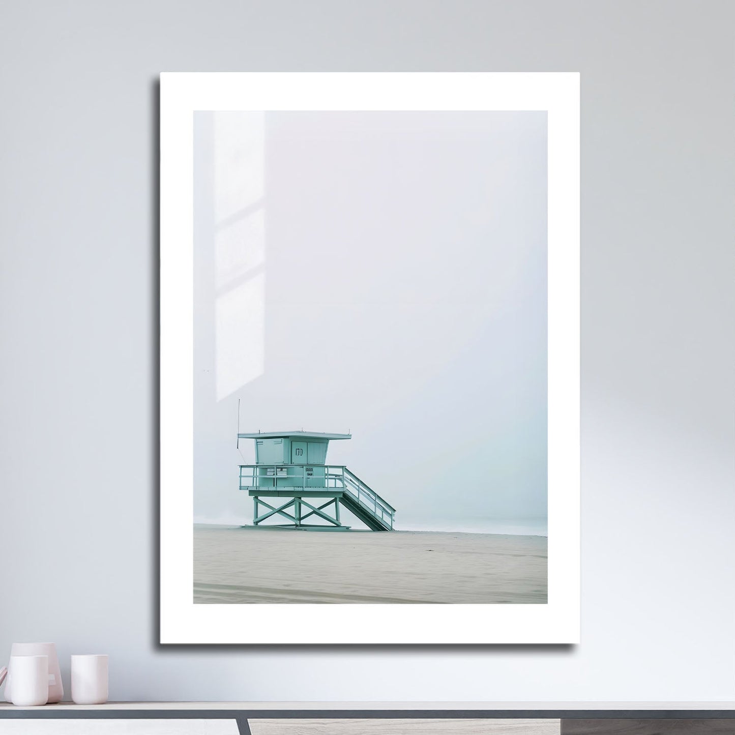 Wes Co Gallery Metal Poster Misty Lifeguard Station 16" x 24" Home Goods - Coastal Border or edge to edge Metal Art Print