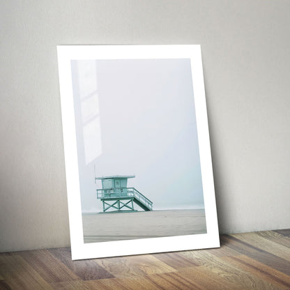 Wes Co Gallery Metal Poster Misty Lifeguard Station 24" x 36" Home Goods - Coastal Border or edge to edge Metal Art Print