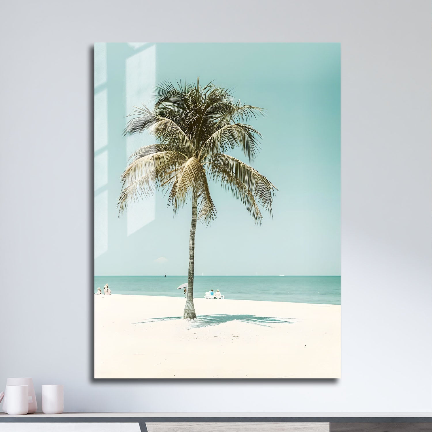 Wes Co Gallery Metal Poster Serene Palms Tropical Beach 11" x 17" Home Goods - Coastal Border or edge to edge Metal Art Print