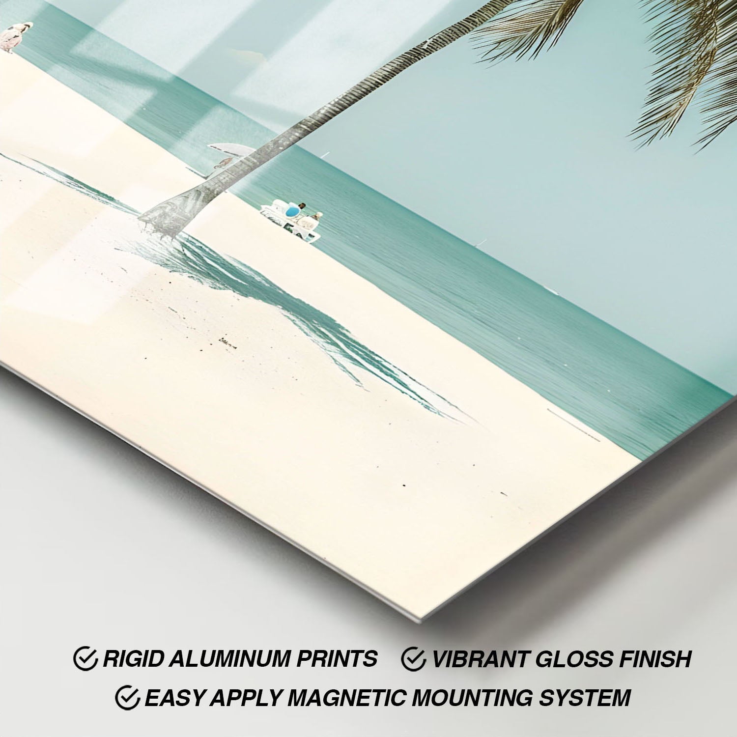 Wes Co Gallery Metal Poster Serene Palms Tropical Beach 11" x 17" Home Goods - Coastal Border or edge to edge Metal Art Print