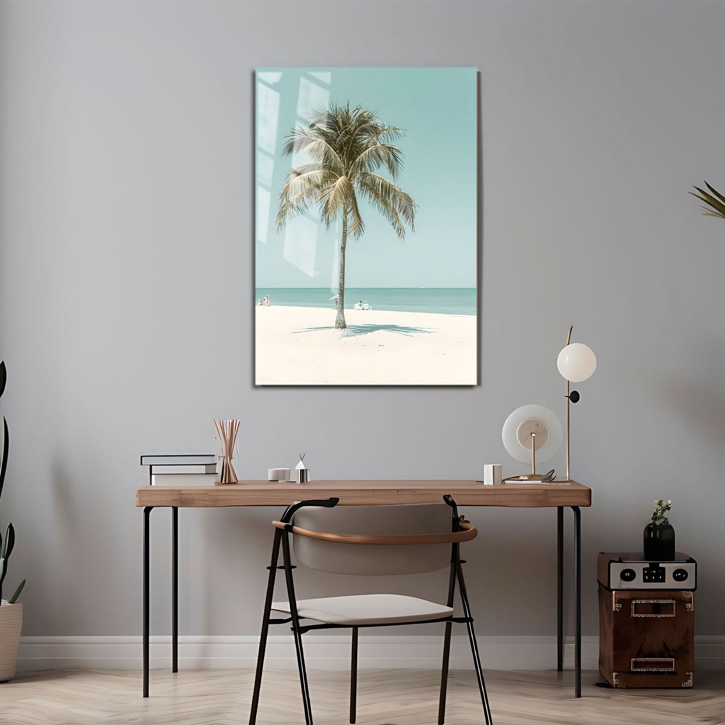 Wes Co Gallery Metal Poster Serene Palms Tropical Beach 11" x 17" Home Goods - Coastal Border or edge to edge Metal Art Print