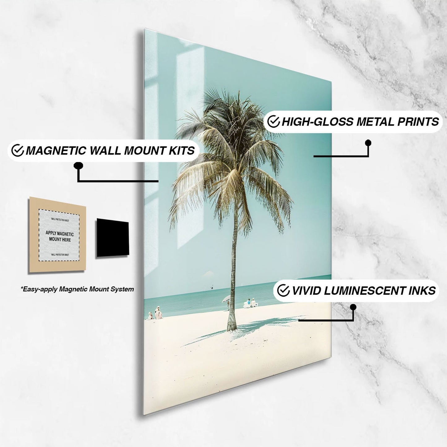 Wes Co Gallery Metal Poster Serene Palms Tropical Beach 16" x 24" Home Goods - Coastal Border or edge to edge Metal Art Print