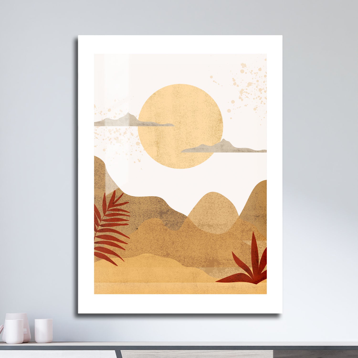 Wes Co Gallery Metal Poster Boho Desert Landscape 16" x 24" Home Goods - Nordic Border or edge to edge Metal Art Print