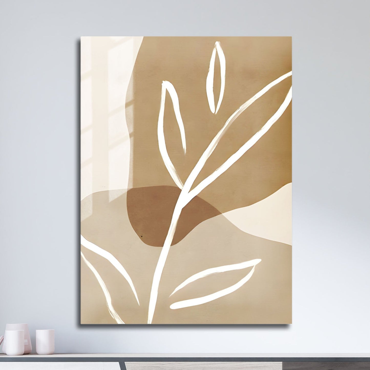 Wes Co Gallery Metal Poster Neutral Leaf Silhouette 11" x 17" Home Goods - Nordic Border or edge to edge Metal Art Print