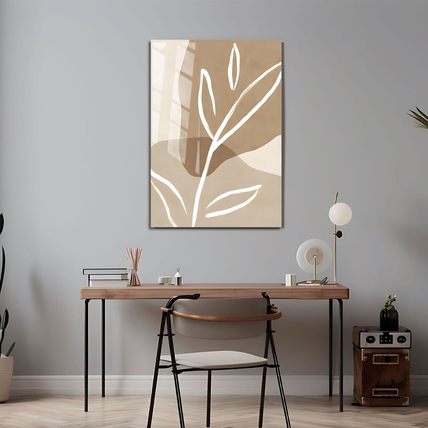 Wes Co Gallery Metal Poster Neutral Leaf Silhouette 11" x 17" Home Goods - Nordic Border or edge to edge Metal Art Print