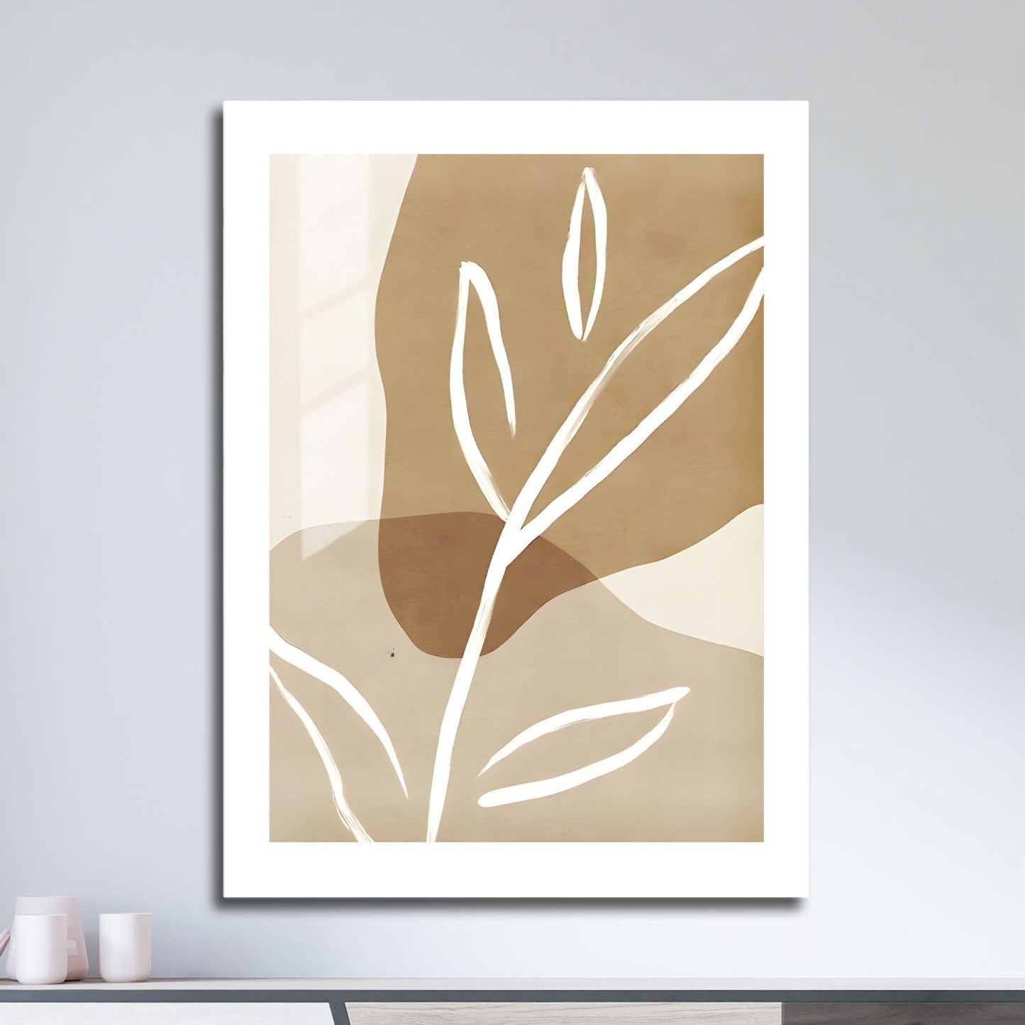 Wes Co Gallery Metal Poster Neutral Leaf Silhouette 16" x 24" Home Goods - Nordic Border or edge to edge Metal Art Print