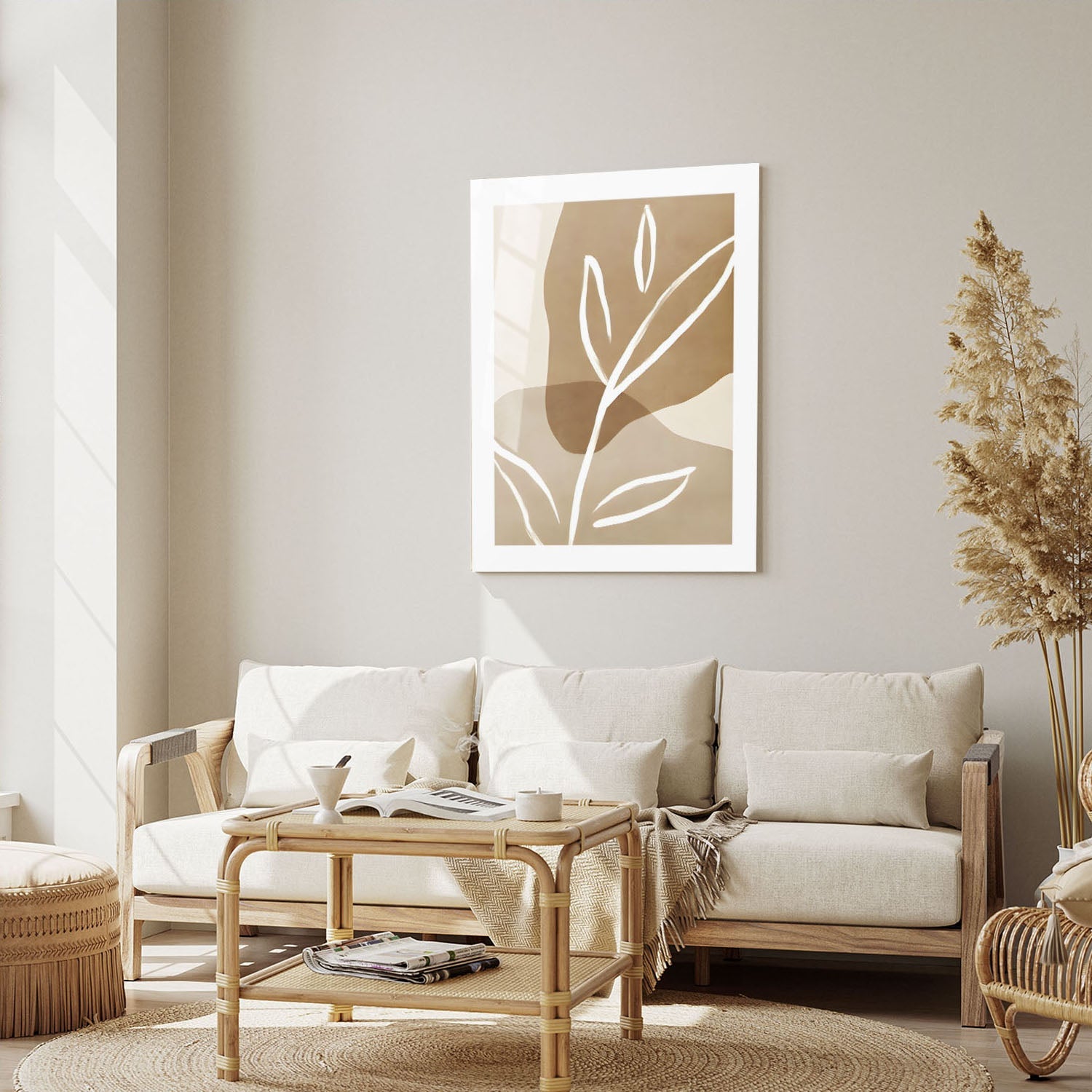 Wes Co Gallery Metal Poster Neutral Leaf Silhouette 16" x 24" Home Goods - Nordic Border or edge to edge Metal Art Print