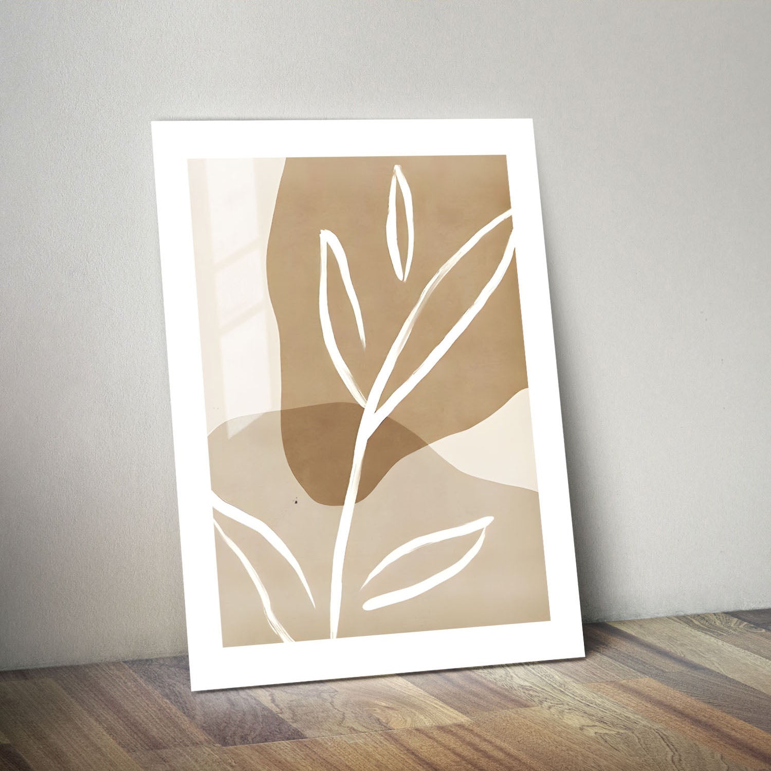 Wes Co Gallery Metal Poster Neutral Leaf Silhouette 24" x 36" Home Goods - Nordic Border or edge to edge Metal Art Print