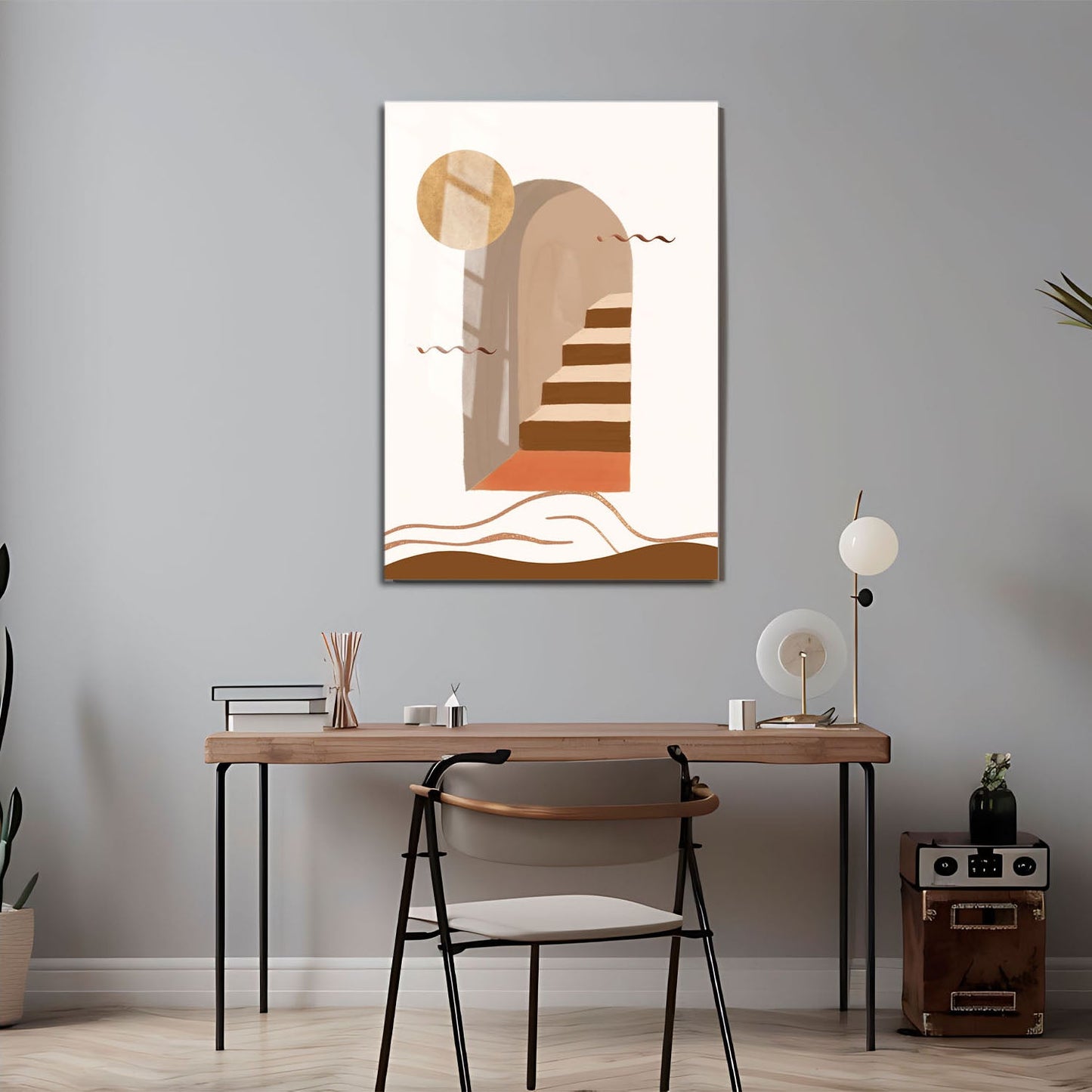 Wes Co Gallery Metal Poster Golden Archway Staircase 11" x 17" Home Goods - Nordic Border or edge to edge Metal Art Print