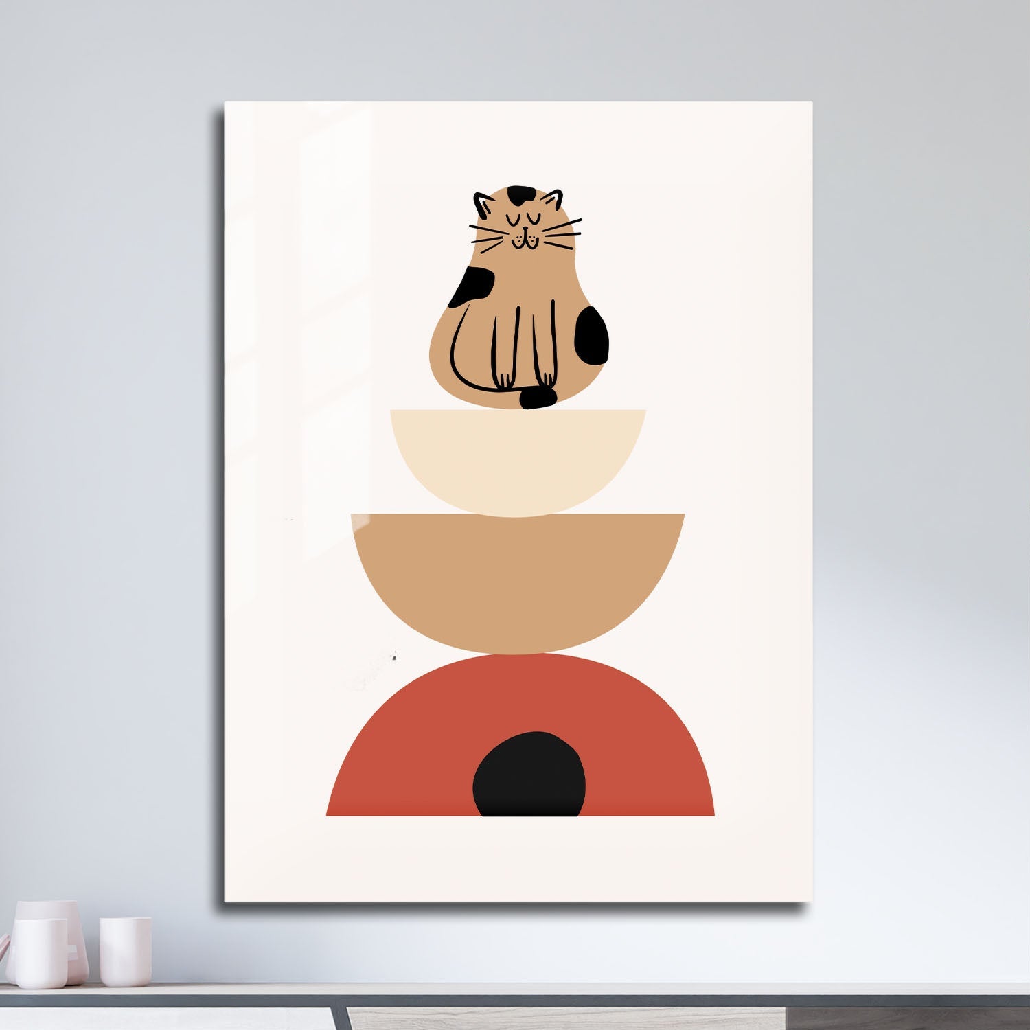 Wes Co Gallery Metal Poster Zen Cat Geometry 11" x 17" Home Goods - Nordic Border or edge to edge Metal Art Print