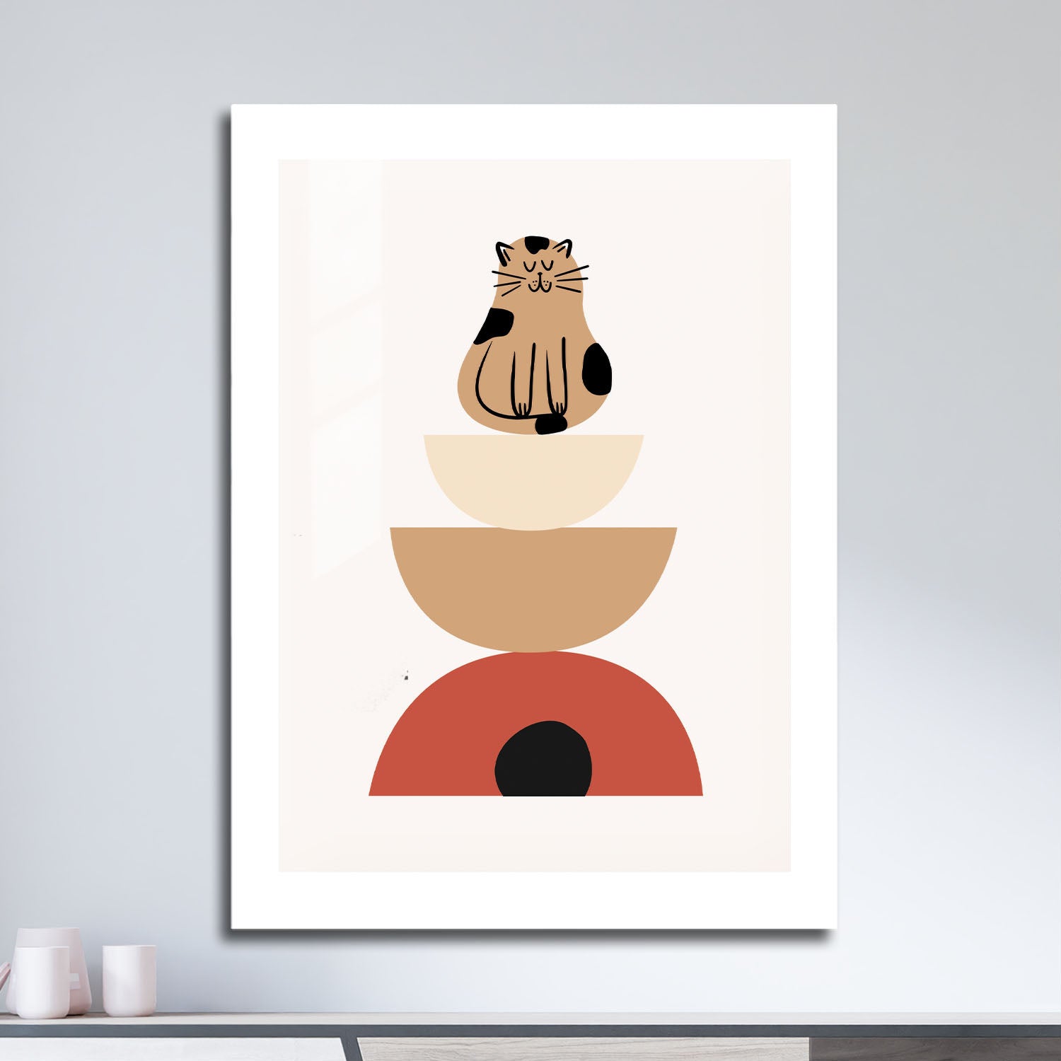 Wes Co Gallery Metal Poster Zen Cat Geometry 16" x 24" Home Goods - Nordic Border or edge to edge Metal Art Print