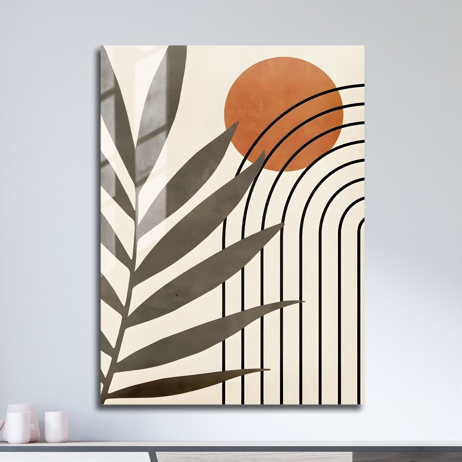 Wes Co Gallery Metal Poster Palm and Sun Geometric Design 11" x 17" Home Goods - Nordic Border or edge to edge Metal Art Print