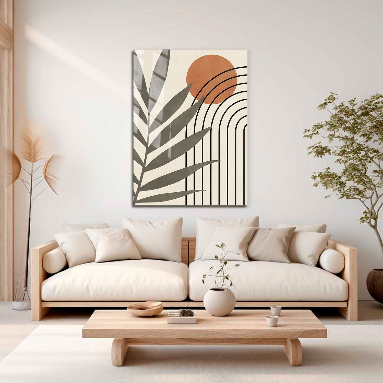 Wes Co Gallery Metal Poster Palm and Sun Geometric Design 11" x 17" Home Goods - Nordic Border or edge to edge Metal Art Print