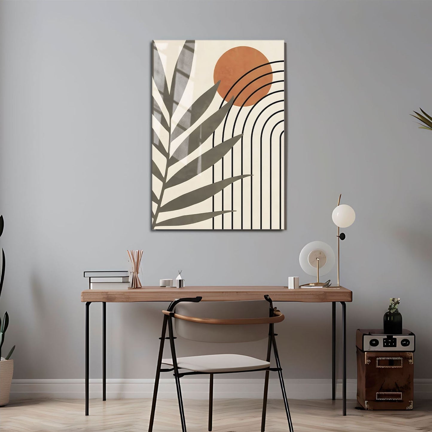 Wes Co Gallery Metal Poster Palm and Sun Geometric Design 11" x 17" Home Goods - Nordic Border or edge to edge Metal Art Print