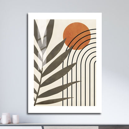 Wes Co Gallery Metal Poster Palm and Sun Geometric Design 16" x 24" Home Goods - Nordic Border or edge to edge Metal Art Print